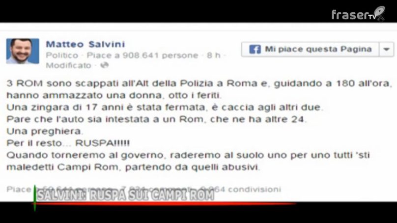 Salvini: ” ruspe sui campi rom”